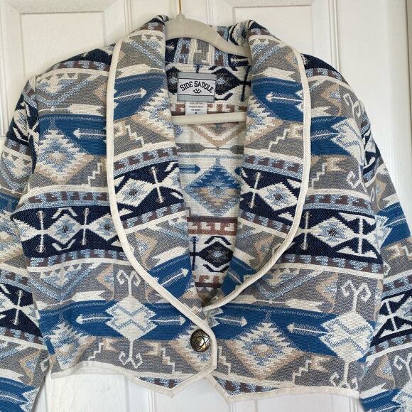 Vintage Blue and Gray Patterned Blazer - Picture 3 of 6